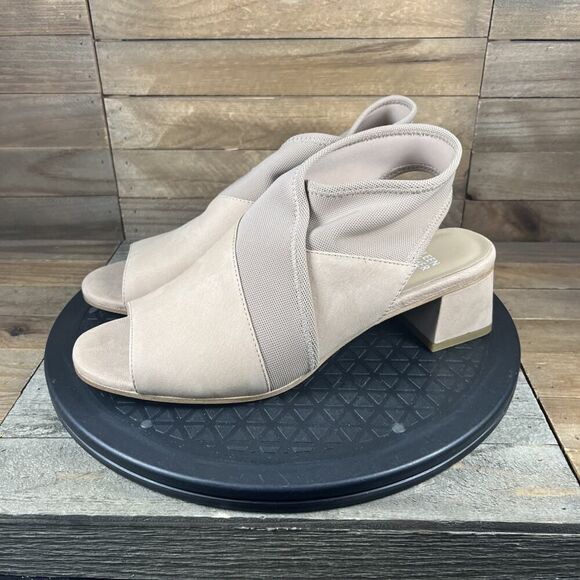 Eileen Fisher Women Size 8.5 Luca Sandal Latte Open Toe Pull On Heel Sandals - Picture 3 of 10